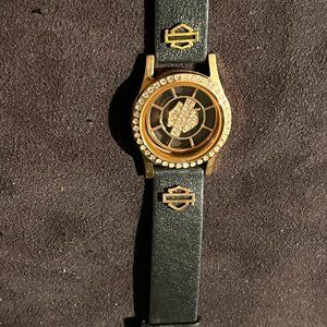 Harley Davidson Glass Watch Style Gold Tone Charm Bracelet